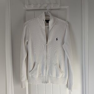 Ralph Lauren White Zip-Up Cable Knit Cardigan Size XL